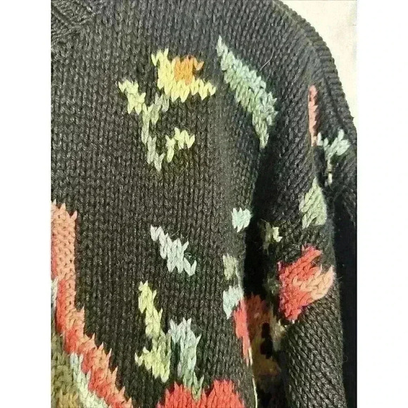Heirloom Collectibles Sweater Womens Medium Black Floral Vintage 90s Cotton Knit - Picture 7 of 9
